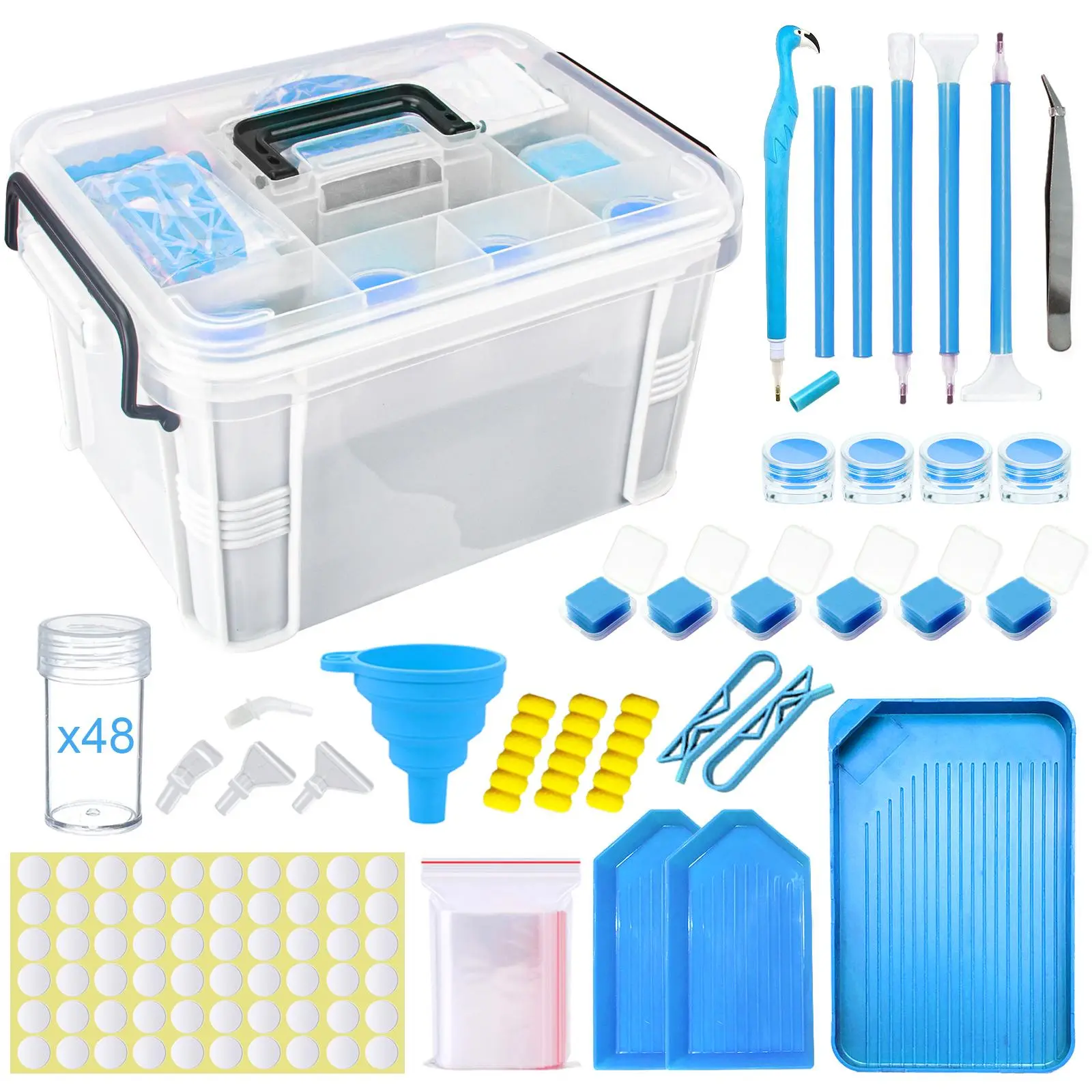 Diamond Painting Storage Tool Box Set - Plastic, Sturdy and Durable, with 3 Non-Slip Sleeves, Extra-Large Tray, Art Drill Pen, Diamond Art Tools, Ideal Gift for Handicraft Lovers (Toys & Hobbies DIY Needlework Supplies)