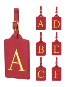 Women PU Leather Luggage Tag, Personalized Letter Design, Durable & Stylish Travel Accessory, Perfect Privacy Protection (wine )