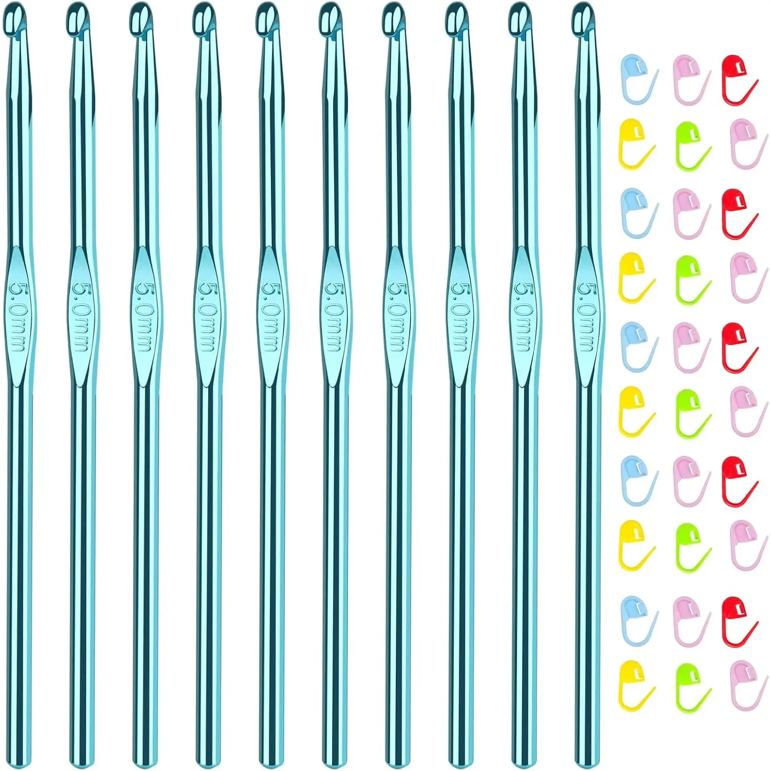 10 count Size H / 5.0mm Crochet Hooks,Aluminum Crochet  and 30 count Stitch Markers for Beginner and Advanced, Crocheter Hook Set for Learning How to Crochet