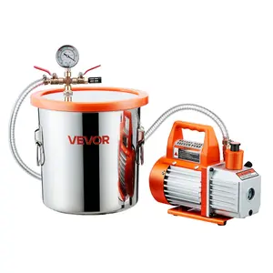 VEVOR 3 Gallon Vacuum Chamber with Pump,  3.5 CFM, Stainless Steel Degassing Chamber Kit, Single Stage Vacuum Pump, Tempered Glass Lid, 4.92 ft Hose, Oil, for Stabilizing Wood Degassing Silicone Resin