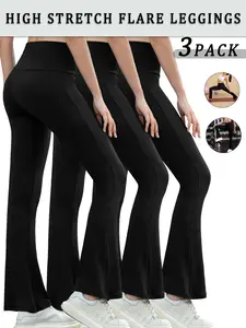 3 Pack High Waisted Flare For Women, Stretchy High Waist, Super soft Tummy Control Bell Bottoms, Flared Yoga Bottoms, No See Through Workout Running Yoga Athletic Leggings, High Rise Leggings, Womens Clothing