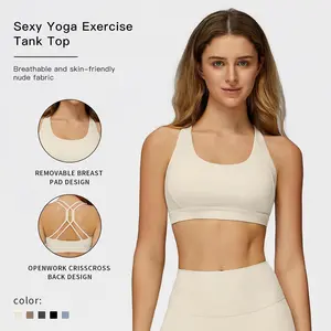MFVIM Women’s Padded Sleeveless Spandex Sports Bra - Athletic Fitted Seamless Activewear Sports Bra, Breathable Solid Color Workout Camisole for Gym, Outdoor Activities, Spandex Sports Bras, Activewear Sports Bras