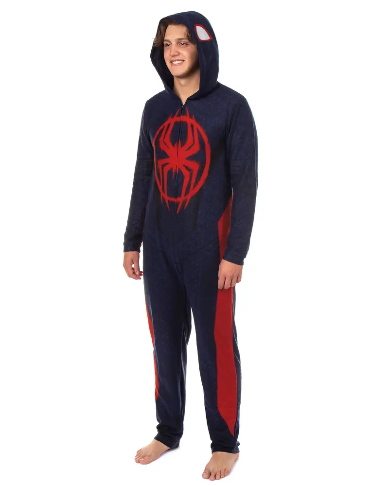 Marvel Spider-Man Miles Morales Union Suit Adult One Piece Hooded Pajamas