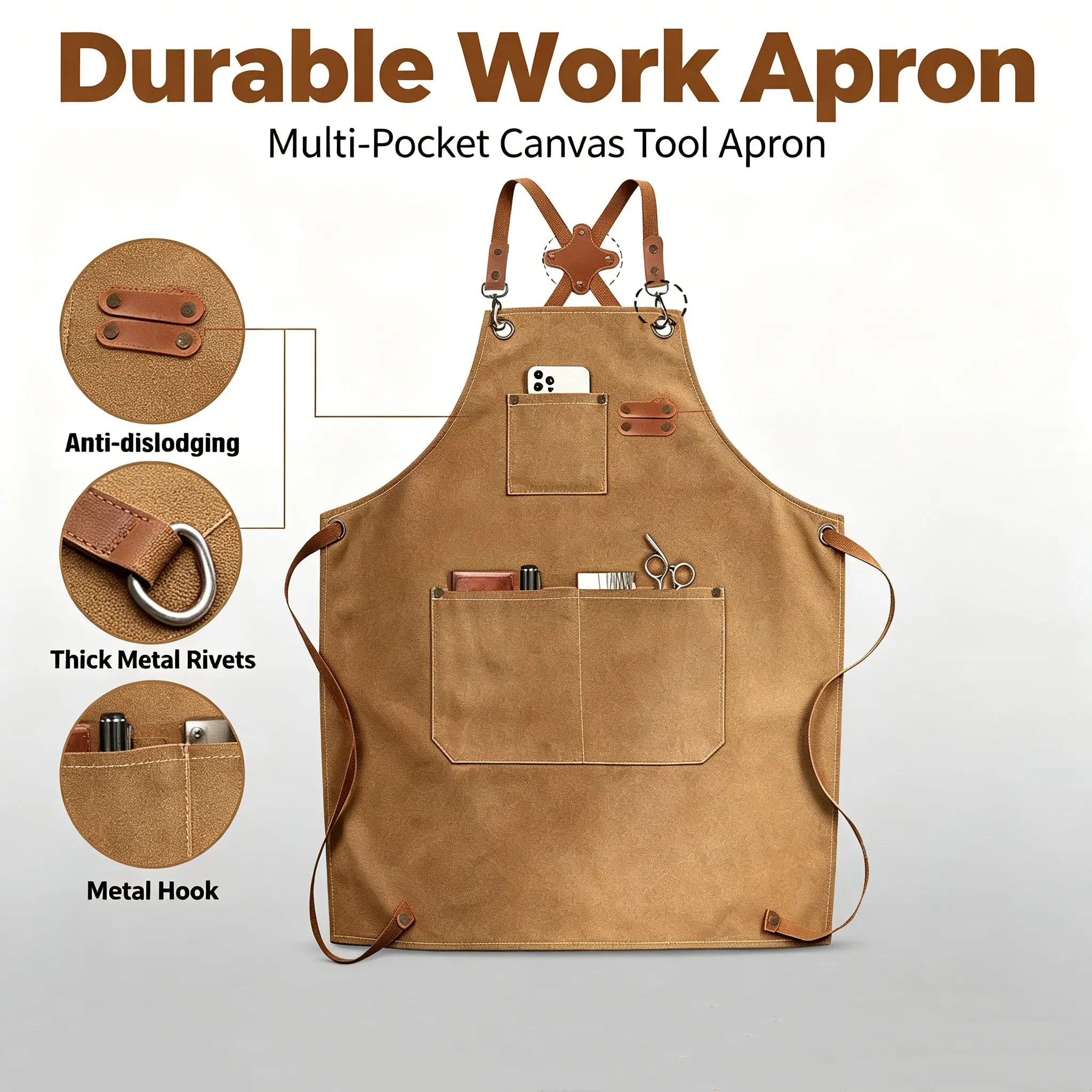 FaddishDeal Multifunctional Heatproof Canvas Aprons with Pockets - Adjustable Cross-Back Strap, Front Tool Holders for Gardening, Work Use