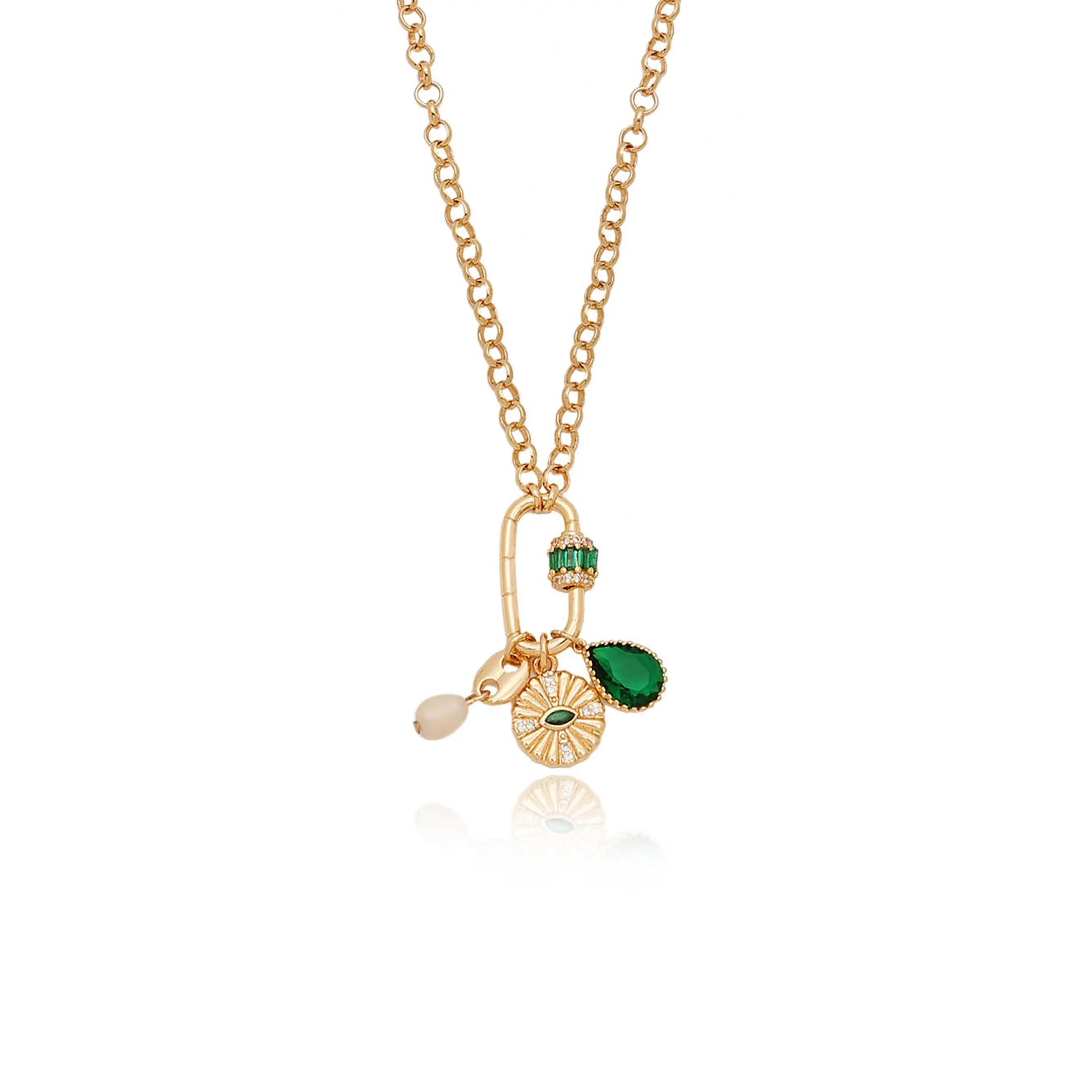 Ettika Green Queen Crystal Charm Necklace with Gold Chain