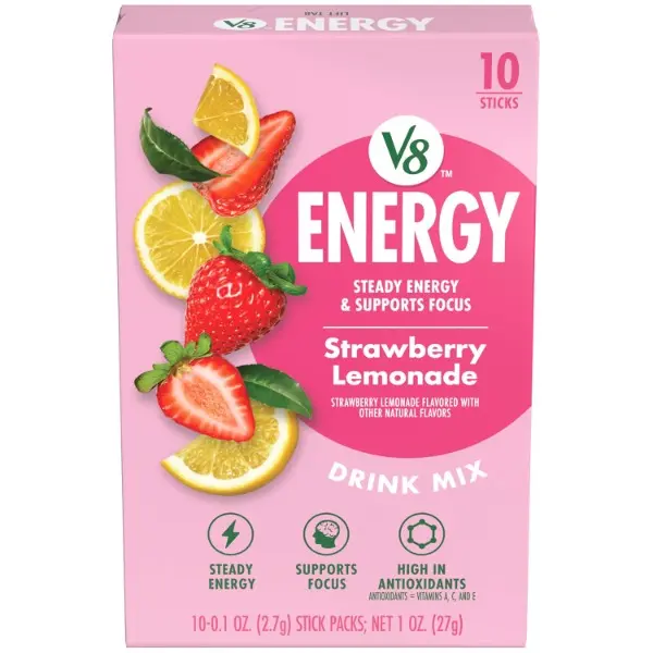 Sweet Energy Strawberry Lemonade Beverage Powder - Sucralose, Low Calorie Food, Halal Certified, Strawberry Juice Concentrate Powder, Supports Focus, Convenient On-The-Go .10 oz Single Serve Stick Packs (10 Count), All Ages