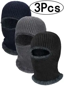 3Pcs-Unisex Knitted Headgear, Breathable UV Protection Hat, Knitted Balaclava, Casual Fall & Winter Sports Mask, Multicolor Plain Design, Lightweight Ski Face Covering