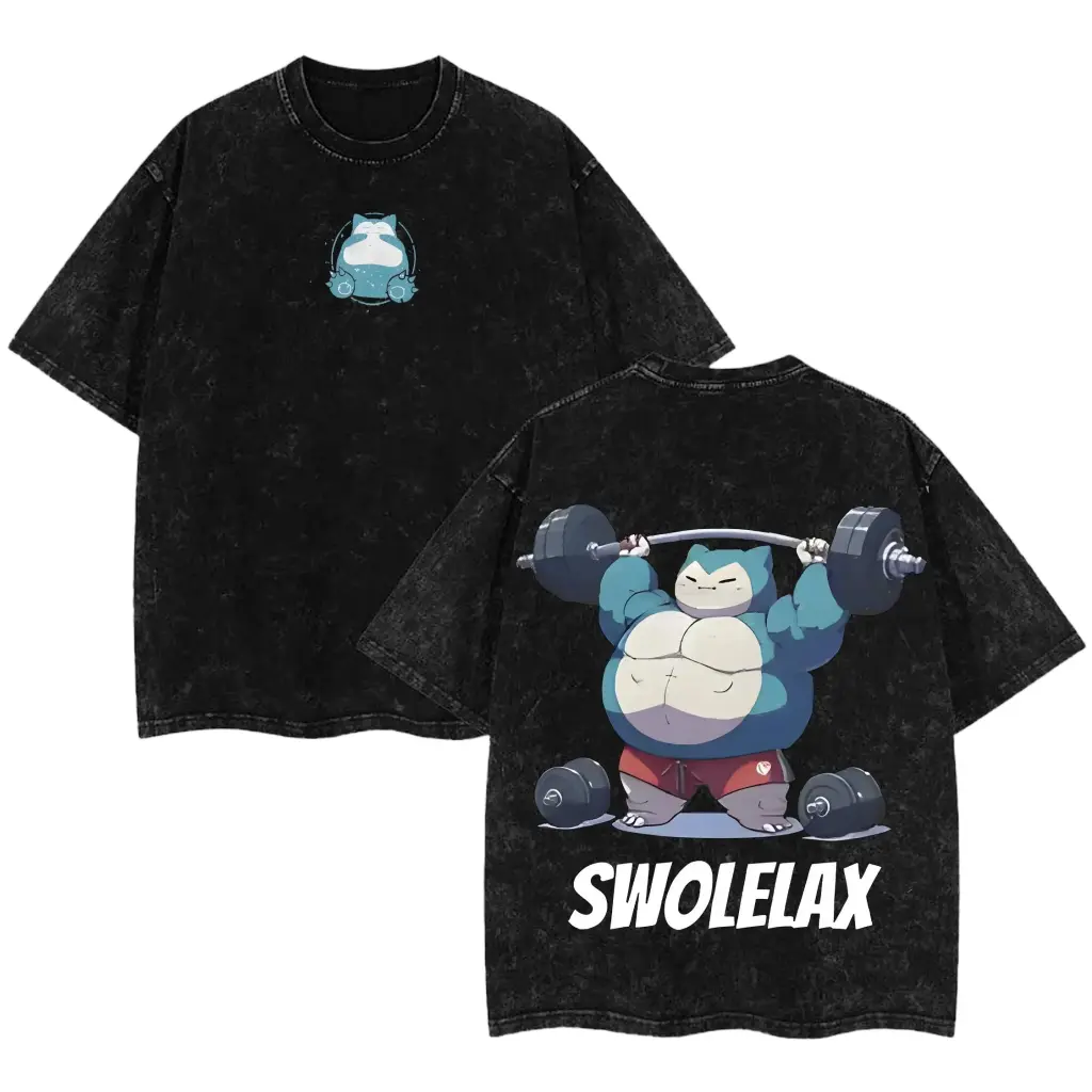 Men's Oversized SwoleLax Anime Gym Graphic Tee | Vintage Distressed Cotton Pump Cover | Funny Workout Shirt for Bodybuilding & Fitness