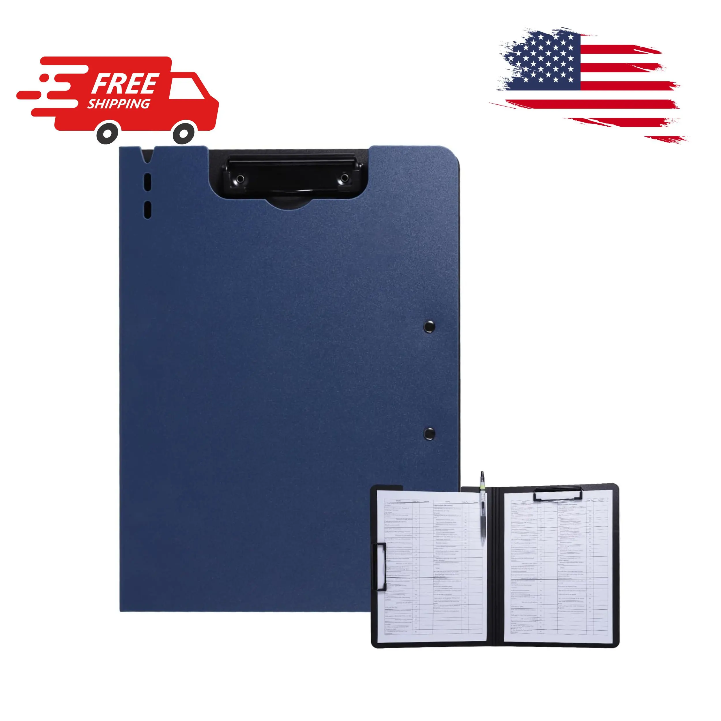 A4 Foldable Clipboard Folder with Horizontal and Vertical Double Metal Clips, Blue