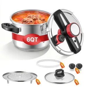 Stainless Steel 6.3 Qt Pressure Cooker With Tempered Glass Lid, Steaming Rack, And Durable Construction; Three Pressure Settings For Meat, Beans, Rice, Soup, Sauces, And Canning Up To 100 kPa; Versatile Canner For Home Kitchens