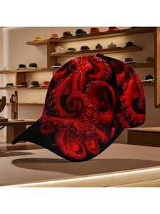 Red Octopus Design Baseball Cap Fashion Statement Casual Wear Comfortable Daily Outfits Suitable for All Seasons Hat Unique Artistic Print Eye Catching Style