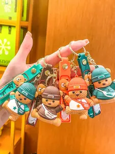 Cool Streetwear Bear Keychain Set 3D Cartoon Knit Hat Bear Pendant with Wrist Lanyard Aesthetic Backpack Bag Charm Trendy Gift for Men Teens Boys Streetwear Lovers