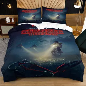 The "Stranger Things" pattern printed soft and durable bedding duvet cover set includes 1 duvet cover and 1 or 2 pillowcases, without a core or pillow core, suitable for adult gifts, modern style fashionable bedroom bed decoration