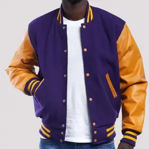 Purple Wool Body & Bright Gold Leather Sleeves Varsity Jacket