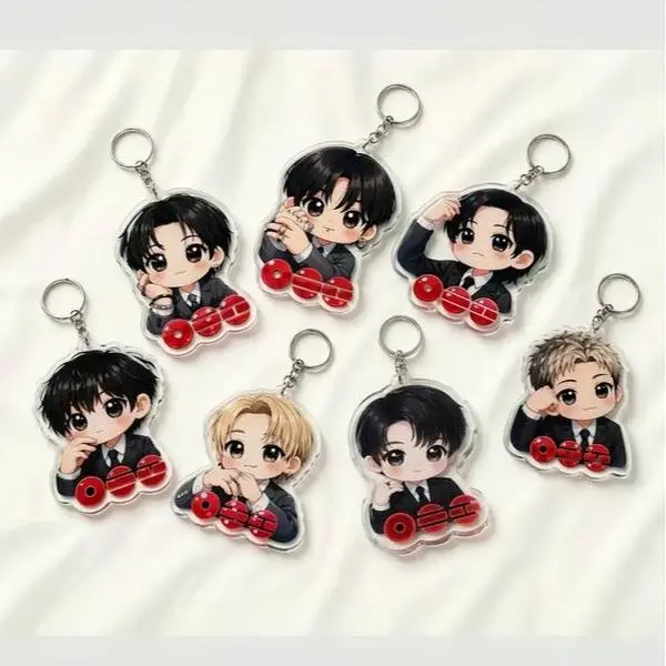 7 member cute chibi music acrylic keychain, K-Pop chibi boy Charm, King Boys Merch, Cute Key Accessory
