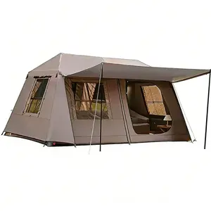 【Instant Pop Up Tent】8 Person 3-Second Auto Setup 2-Room 1-Hall Family Cabin Silver/Titanium Black Coated UV Protection Waterproof Windproof Full Rainfly Outdoor Portable Camping Tent Family Reunions Friends Gatherings Graduation Season Father's Day Gift