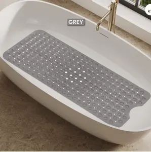 Non Slip Bathtub Mat with Suction Cups – Washable Anti Mold Shower Mat for Bathroom Safety Grey Soft Pvc Material