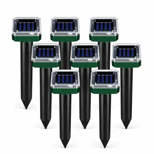 Snake & Mole & Rabbit & Skunk Repellent Solar Powered, Upgraded Ultrasonic Deterrent, IP65 Waterproof, Gopher Groundhog Chipmunk Raccoon and Vole Repellent & Deterrent for Lawn & Garden, 4 Pack