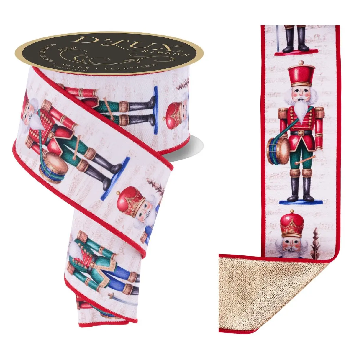 Nutcracker Christmas Ribbon 2.5 Inch Ivory Emerald Blue Red LX10924N