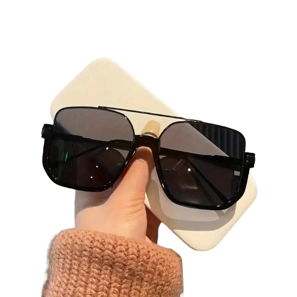 Unisex Large Square Retro Metal Frame Sunglasses, Double Bridge Eyewear for Driving, Vintage Trendy Sunglasses, Sunglasses For Women