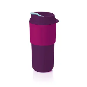 Coffee To Go Cup 16 oz Reusable Silicone Tumbler with Ergonomic Sleeve & Venting Hole for Easy Flow