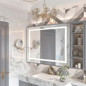 32x24inch Glossy Brushed Silver 3000-6000K LED Bathroom Mirror With Lights,Anti-Fog Dimmable Lighted Wall Mounted Vanity Mirror Master Bath Modern Makeup(Only mirrors, not cabinets)Horizontal Vertical