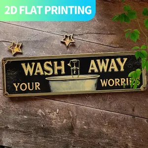 2D Flat, 1pc Vintage "Wash Away Your Worries" Metal Sign - 15.7x3.9 Inch Aluminum Wall Decor with Pre-Drilled Holes, Easy to Hang, Rustic Home & Kitchen Decor for Farmhouse, Porch, or Gothic Style, Unique Gift for Friends & Family, Metal Wall Art Decor, P