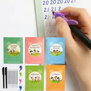 Magic Grooved Practice Copybook 5 Pack with Pens,Reusable Grooved Handwriting Workbooks,Learn to Write Letters Numbers, Math,Tracing for Kids,kids gifts