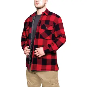 Red Plaid Flannel Jacket SHERPA Lined Quilted Buffalo Check Lumberjack Top