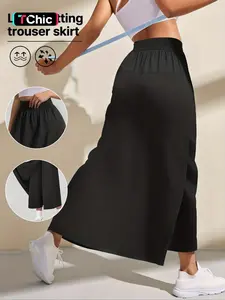 Women's Loose High Waist Mid-Length Pants Skirt, Flowy Comfortable Design, Perfect for Casual & Sports Wear, Stylish Ladies' Clothing