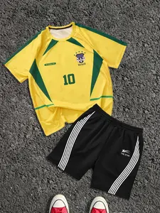 Brazilian Retro Soccer Jersey Set, Classic Block, Five-Star Team Emblem, Legend Number 10, Diamond Pattern Details