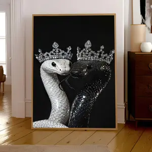 1PC 2D Flat Black and White Snake Crown Wall Decoration - Realistic Modern Canvas Poster, Vertical Mysterious Animal Painting, Suitable for Bedroom, Office Decoration - Frameless Vertical Hanging Wall Decoration, Suitable for Outdoor, Winter and Spring Se