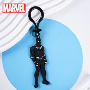 1PC Marvel Official Licensed Black Panther Keychain Figurine Bag Clip Dark Style Charms Super Hero Anime Peripheral Backpack Decoration Car key Pendant Desk Ornament Durable PVC Soft Rubber Gift