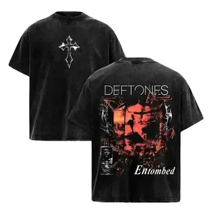 Deftones Entombed Vintage Graphic Tee | Heavy Cotton Acid Wash Oversized Band Shirt | Comfort Colors Alt Metal Concert Outfit Men Women | Y2K Grunge Streetwear Goth Alternative Top | Nu Metal Music Merchandise Double Sided Cross Retro Clothing Gifts