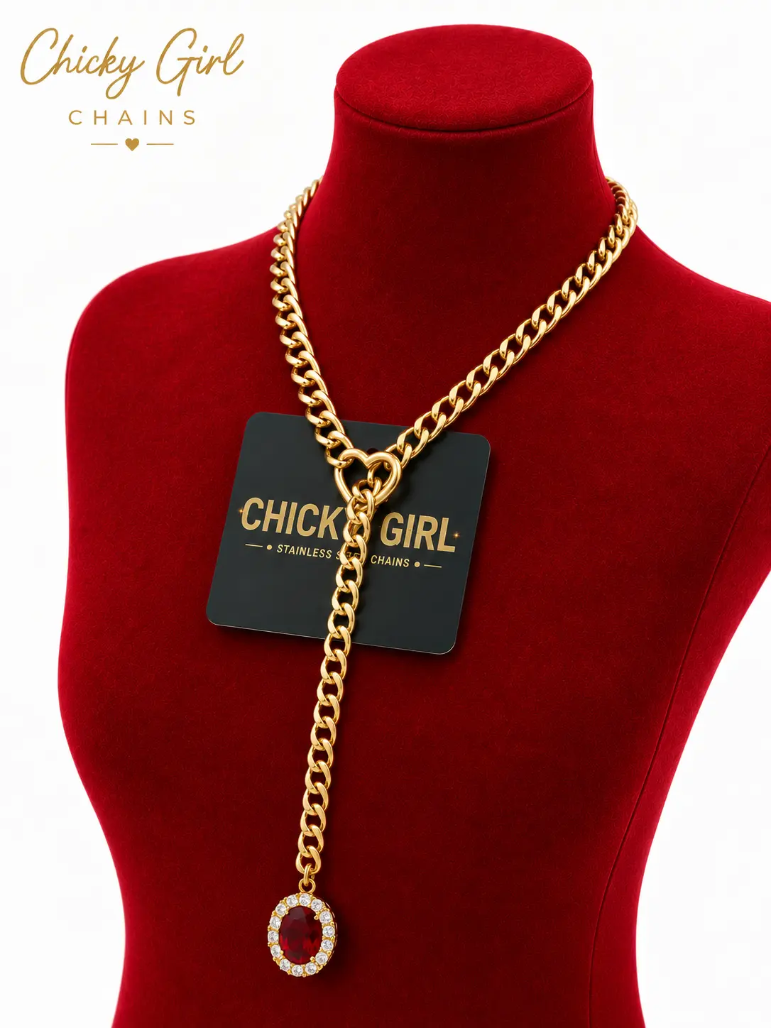 Chicky Girl Gold Oval Gem Slip Chain Necklace, Adjustable Chunky Pull-Chain Design for Couples, Girlfriend & Boyfriend, Alternative Fashion Accessory for Women and Men, Gothic-Inspired Daily Collar Jewelry, Unique Altfashion Statement Necklace