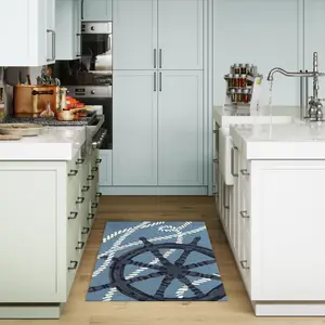 Lush Decor FRONTPORCH Indoor/Outdoor Hand Tufted Synthetic Blend Durable Area Rug - Transitional Graphic Nautical Ocean Colorful  (Captain's Wheel)