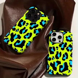 Cool Fluorescent Green Leopard Pattern Design Matte Anti-drop 2-in-1 Phone Case,for iPhone 17 Pro Max Phone Case 17 Air 16E 16 15 Plus 14 13 12 11 X XS Max XR 7 8 Plus Phone Cases