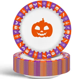 Ginkgo Halloween Paper Plates, Scary Spooky Creepy Pumpkin Design, Halloween Disposable Plates 8.5 inch, Party Supplies & Decorations - 30 PCS