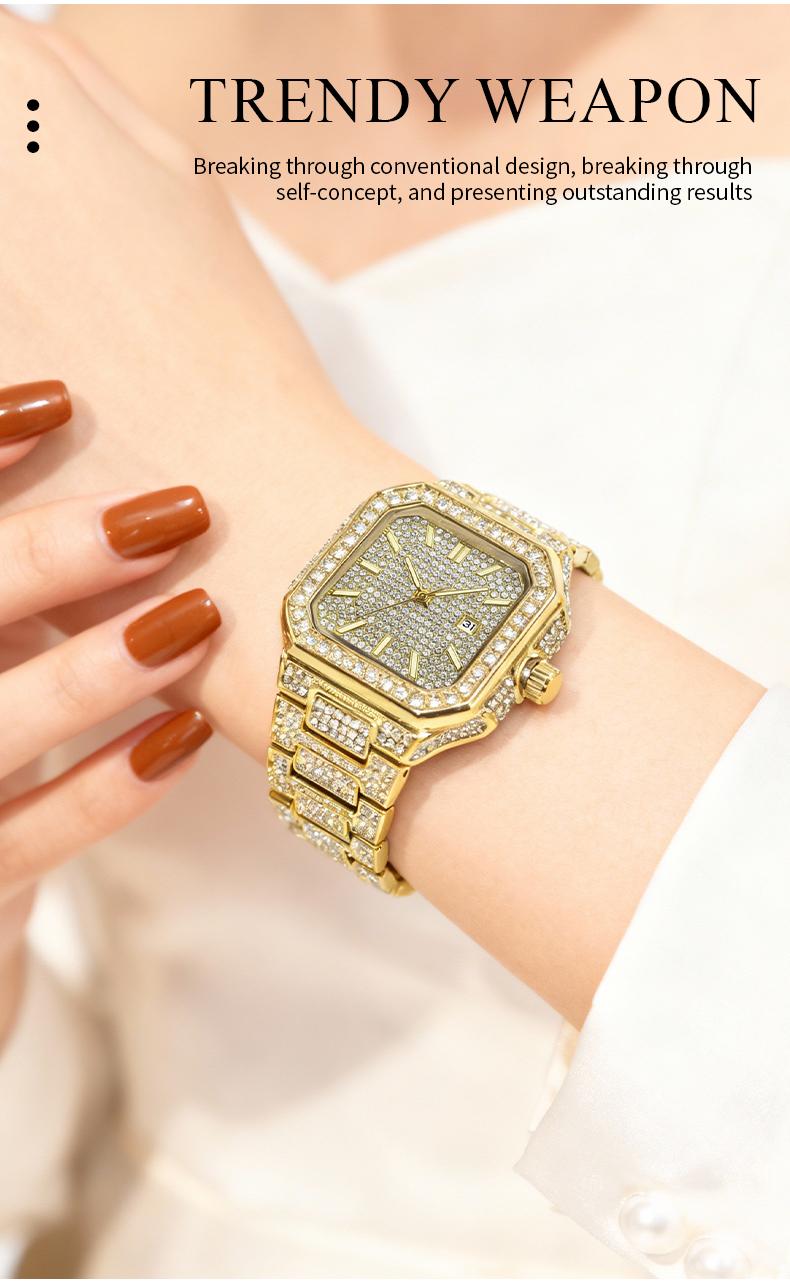 【TikTokShopStockUp】Luxury Ladies' Watch Valentine’s Day Gift  Square Dial Diamond-Encrusted Quartz Watch - Fashionable, Sparkling & Versatile, Timeless Classic Design, Comes with Watch Adjustment Tool & Gift Box | Perfect Christmas Gift