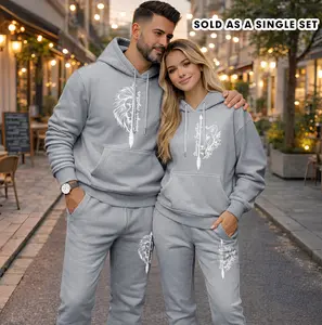 Couple's Stronger Together Print Hooded Sweatshirt and Drawstring Sweatpants Set (Sold as a Single Set), Casual Sportswear, Long-Sleeve Hooded Jacket and Pants, Suitable for Autumn and Winter, Everyday Wear, Tracksuit, Casual Athletic Wear