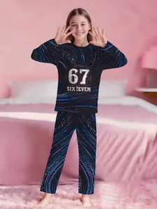Meteor Trail Number 67 Cosmic Style Girls 2-Piece Long Sleeve Pajama Set, Digital Print & Extra Long Pants, Flame Resistant, Soft 100% Polyester Loungewear, Cozy Kids Sleepwear, Perfect Gift for Little Girls