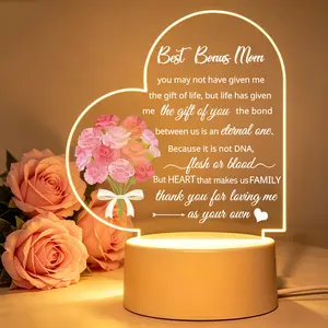 Heart Carnation Acrylic Bouquet with LED Night Light, Quote-Inlaid Ambient Glow Decor for Mom, Mother's Day Romantic Sentimental Gift for Bedroom Home Desk