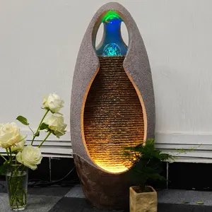 25.59inch large floor fountain Rock Waterfall fountain with rotating colored light balls for gardens, courtyards. Create an oasis of tranquility in your outdoor living space  Patio Modern Decorative