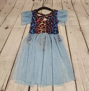 Rainbow Leopard Kids Leotard with Blue Accents