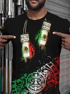 Men's Mexico Cup Football Jersey, Comfortable Round Neck Sports Shirt, Casual Breathable Tee for Outdoor Training, All Seasons Wear, Sports Top, Gym Workout Tops