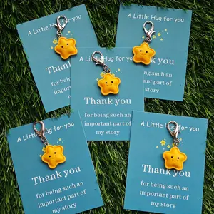 5PCS Zinc Resin Star Keychains with Pocket Hug Cards - Heartfelt "Thanks for Being Part of My Story" Gifts, Teal & Yellow Star Charms for Thanksgiving, Christmas, Birthdays, Weddings, Graduations, Valentine's Day