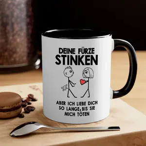 German-Inspired 11oz Ceramic Coffee Mug with Funny Stick Figure Design Reusable Handwash Only Perfect for All Beverages Gifts Coffee Bar Drinkware White Cup Reuse