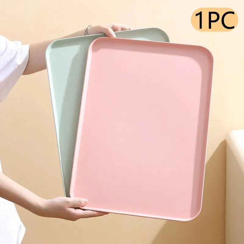 1 Piece Plastic Solid Color Tray, Household Rectangular Serving Table Storage Plate For Tea Cup, Water Cup, Breakfast, Dessert, Plastic Dessert Plates, Plastic Serving Platters, Dessert Serving Trays