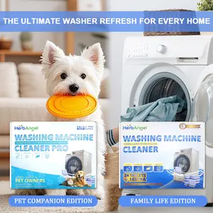 HERB ANGEL 25-125 Count Washing Machine Cleaner Value Pack for Family & Pets 5-in-1 Deep Cleaning Descaler Removes Odor & Grime 100% Septic Safe Eco-Friendly Family Life & Pet Companion Editions