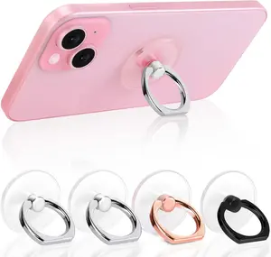 4-Pack Transparent Phone Ring Holder | 360° Rotation Stand & Kickstand | Compatible with Phones, Tablets & Cases